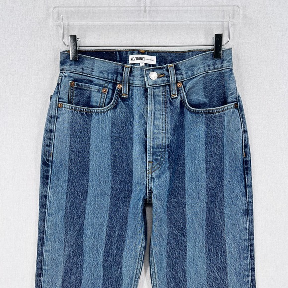 RE/DONE Jeans Womens 26 Blue Stovepipe Stripes Wash High Rise Slim Straight - Picture 4 of 14